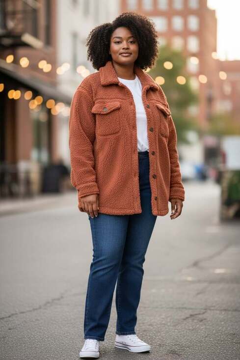 32 Degrees Heat Jackets & Blazers - 32 Degrees Heat Ladies Cozy Sherpa Shirt Jacket Spiced Apple Red